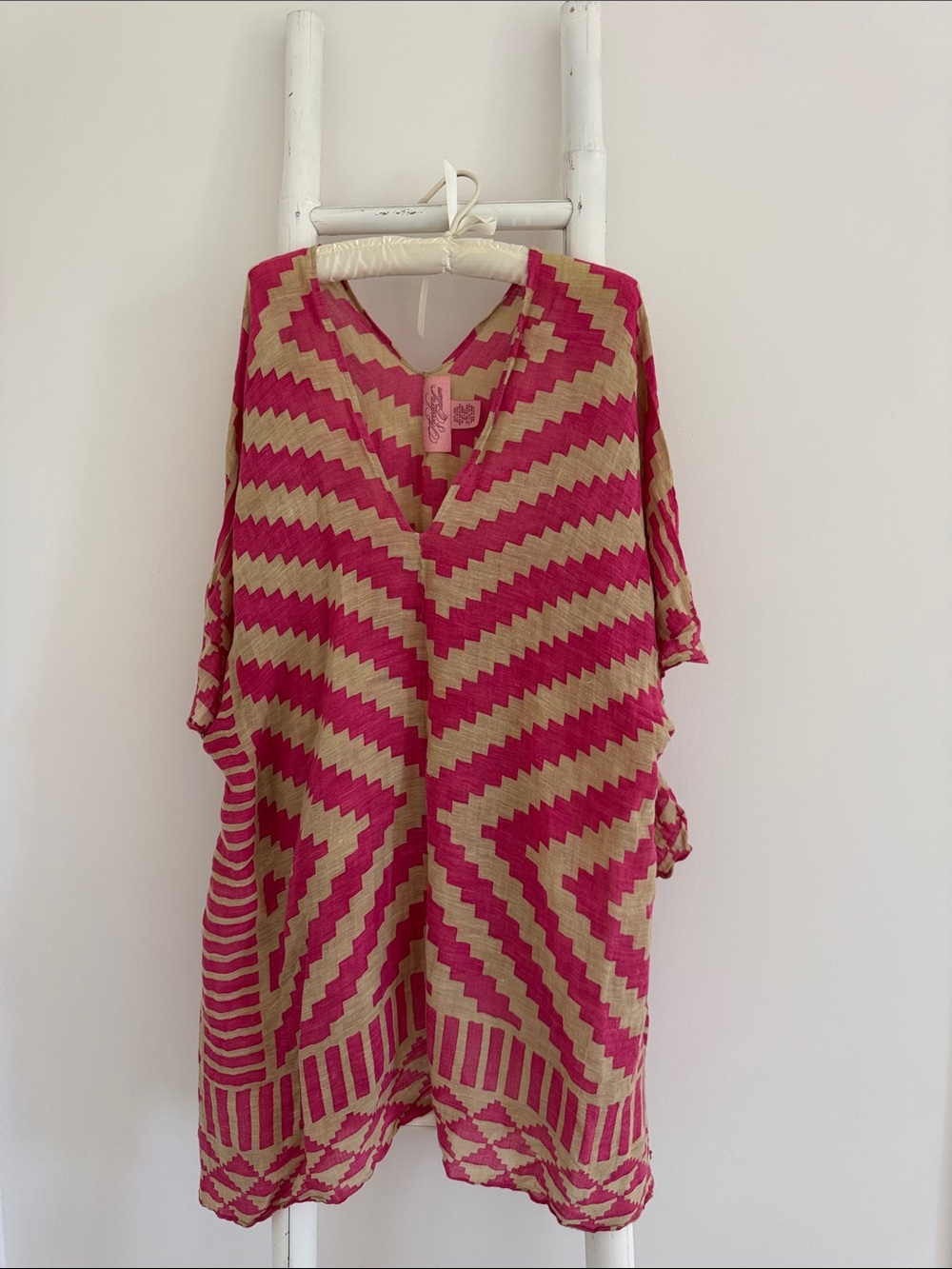 Theodora & Callum Pink and Tan Geometric Kaftan